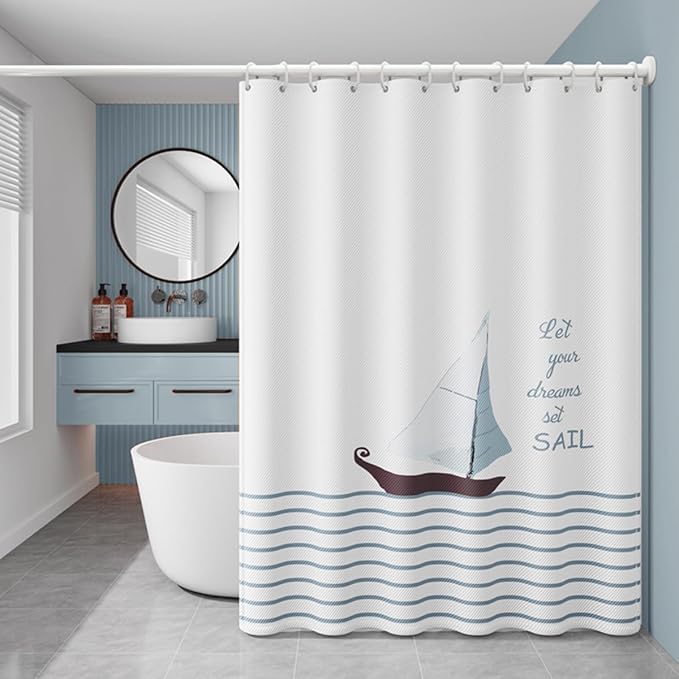 Polyester Fabric Shower Curtain for Bathroom Decor, Sailboat Print 70.8" x 78.7" Waterproof Shower Curtain Art Bath Curtain with 12 Hooks