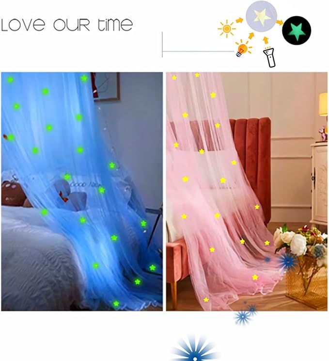 Eimilaly Stars Bed Canopy Glow in The Dark, Bed Canopy for Girls Mosquito Net, Princess Canopy for Girls Bed Room Decor, Purple