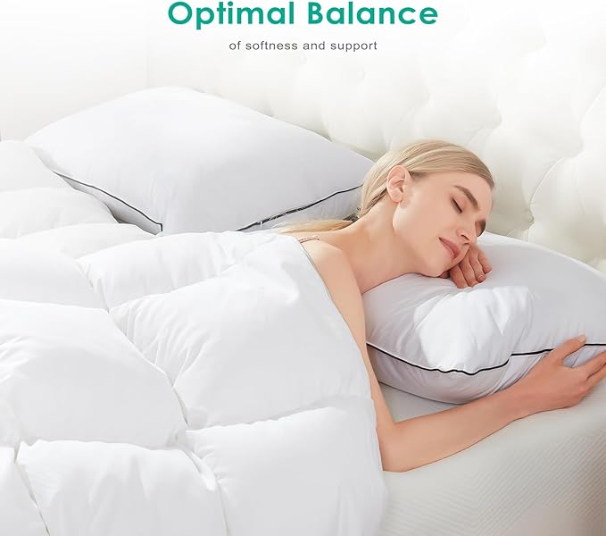 APSMILE Deep Sleep Queen Size Feather Pillows, Hotel Collection AirF™ Goose Down Pillow Inserts with Organic Cotton Cover, Soft Bed Pillows for Sleeping (White, 20"x30")