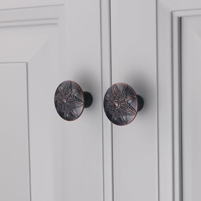 4 Pack Oil Rubbed Bronze Cabinet Hardware Knobs Round,1-2/5" Bronze Knobs Handles for Cabinets and Drawers Antique Bronze Dresser Knobs Drawer Knobs