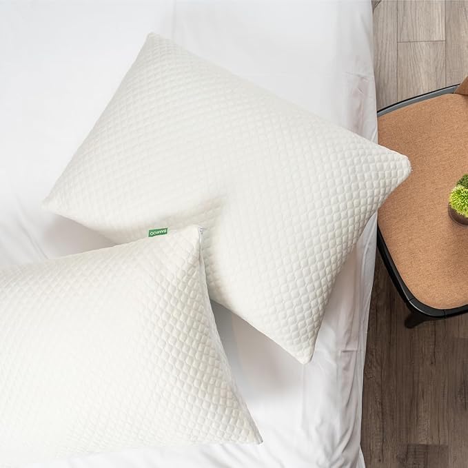 Shredded Memory Foam Pillows for Sleeping 2 Pack - Cooling Bed Pillows Standard Size Set of 2 - Medium Frim Gel Pillows for Side & Back Sleeper with Washable Removable Cover