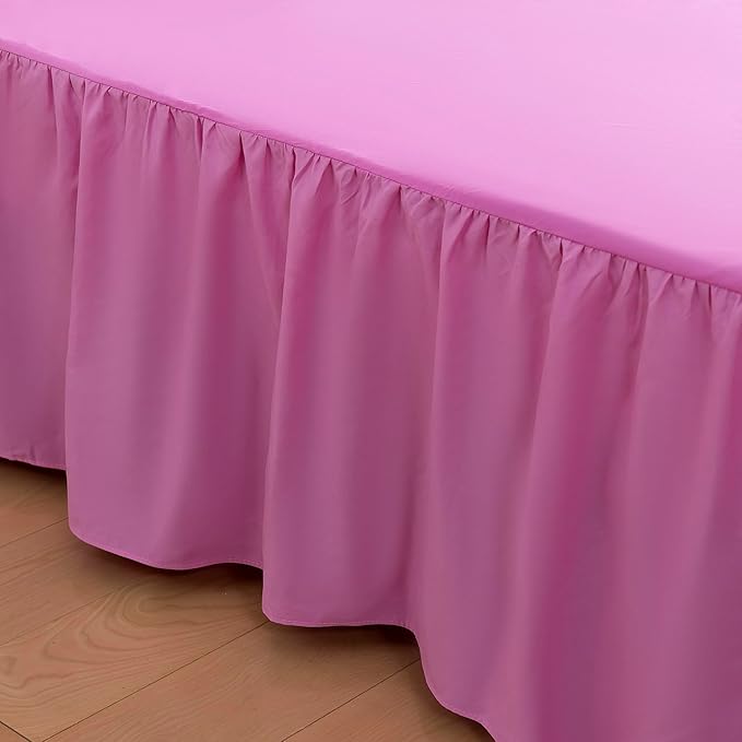 Bed Skirt Queen Size Ruffled Bed Skirt with Split Corners, 14 Inch Drop Dust Ruffle Bed Skirt with Platform, 14 Inch Drop, Pink