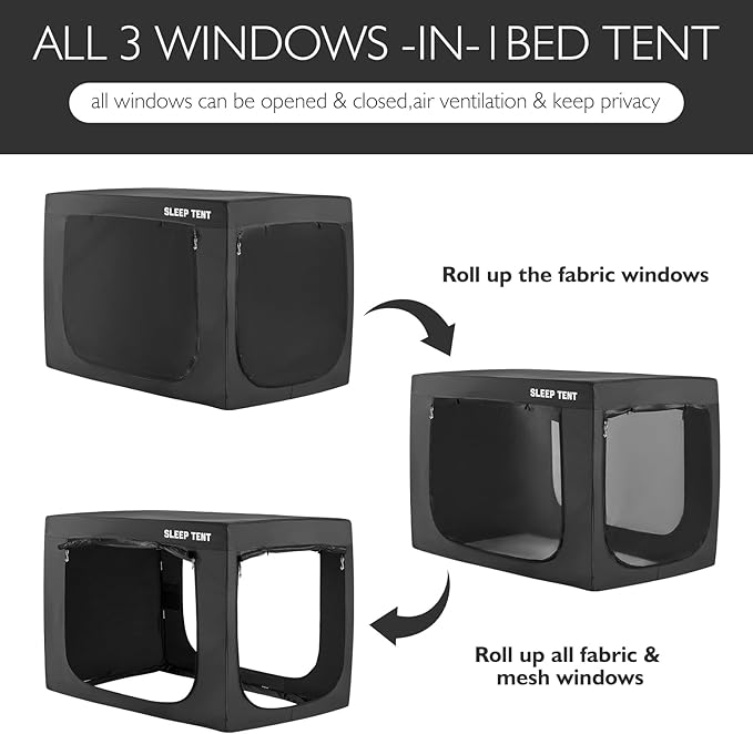 BORNA Bed Tent Bed Canopy Bunk Twin Size for Adult and Kids,Portable Sleeping Tents Dream Tents Indoor for Kids and Adult, Breathable Privacy Space on Bed with Three Doors (Mattress Not Included)