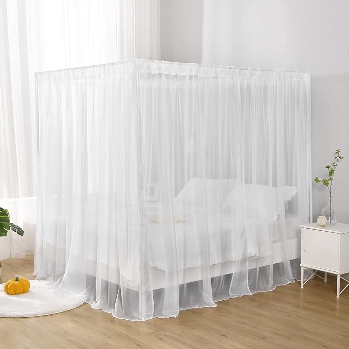 White Canopy Bed Curtain for Queen Bed, Soft Bed Canopy Scarf for Girls Adults (Full/Queen, White)