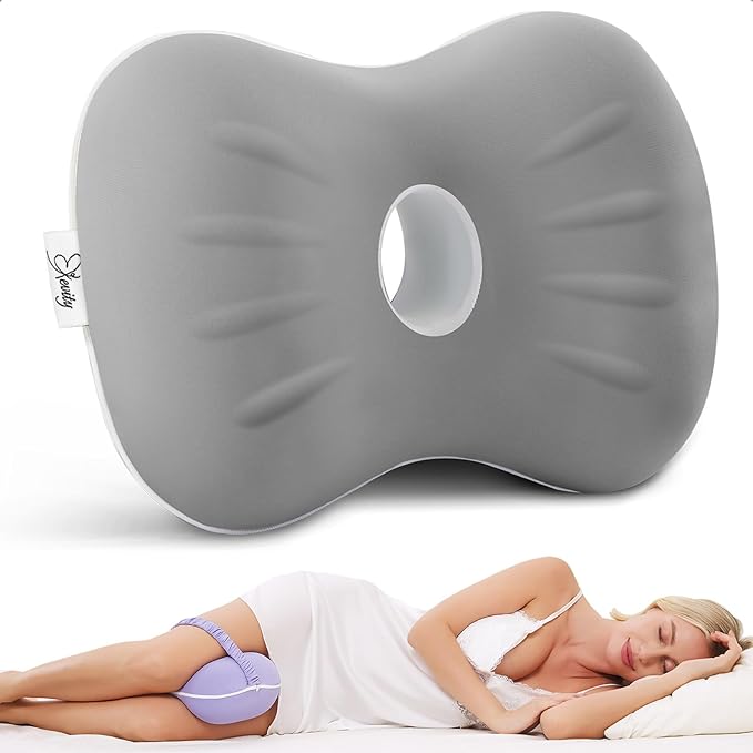 Kevity [Large] Knee Pillow for Side Sleepers Hip Pain, Memory Foam Leg Pillow for Side Sleeping, Cushion for Sciatica, Back, Pregnancy & Spine Alignment with Washable Cooling Cover (Grey)