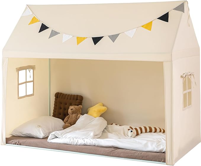 Twin Size Bed Tents Canopy - Large Sleeping Tents Indoor for Privacy Space, Portable Big Space Floor Bed Tents for Kids/Adult， 75"x 39"x57" H, Dimension Updated