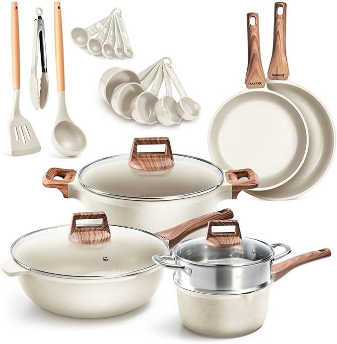 Bakken-Swiss 14-Piece Kitchen Cookware Set – Granite Non-Stick – Eco-Friendly – for All Stoves & Oven-Safe
