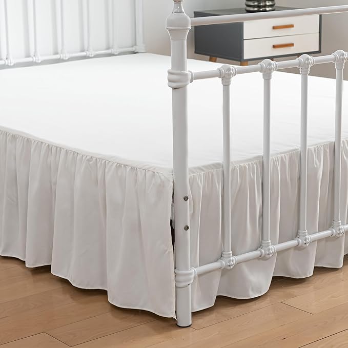Bed Skirt Queen Size Ruffled Bed Skirt with Split Corners, 12 Inch Drop Dust Ruffle Bed Skirt with Platform, Ivory, Queen - 12" Drop