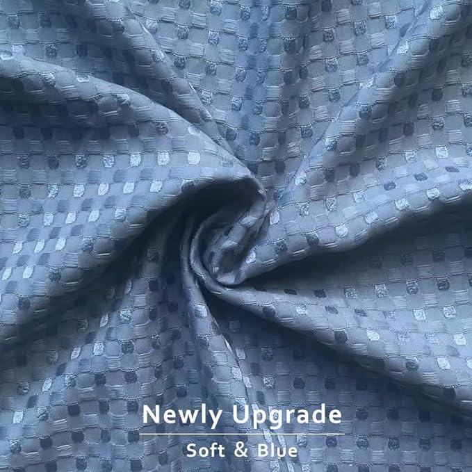 MIYE Pleated Waffle Weave Bed Skirt, Tailored Dust Ruffle 16 Inch Drop Easy Fit, Machine Washable (Blue, Queen - 16" Drop)