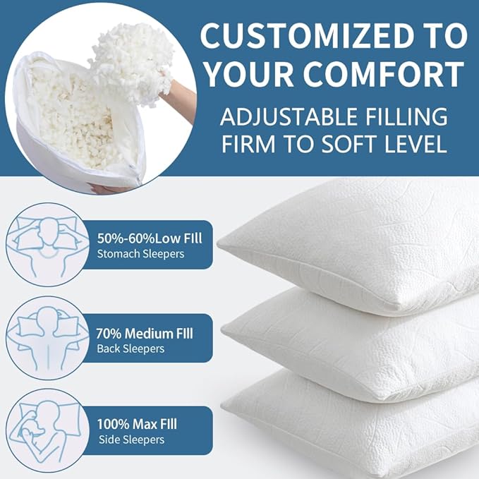 Memory Foam Pillows for Sleeping,Pillows King Size Set of 2 Adjustable Loft Bed Firm or Soft Pillows for Side, Back, Stomach, Hot Sleepers