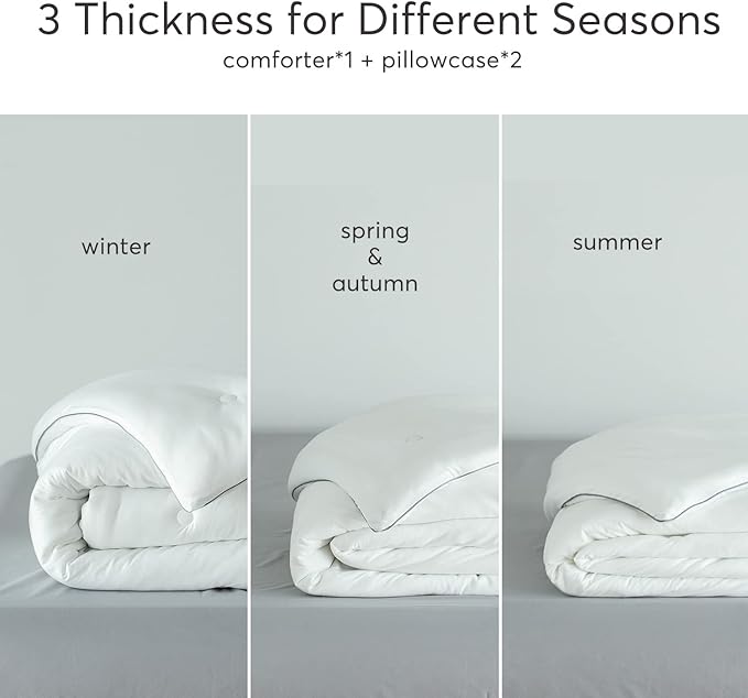 KASENTEX Super-Duper Ultra Soft Jersey Knit King Comforter Set Buttery Smooth Bed Bedding White Comforter, 3 Piece Solid Breathable - All Season King Size with 2 Pillow Case Shams, 102x90 inches