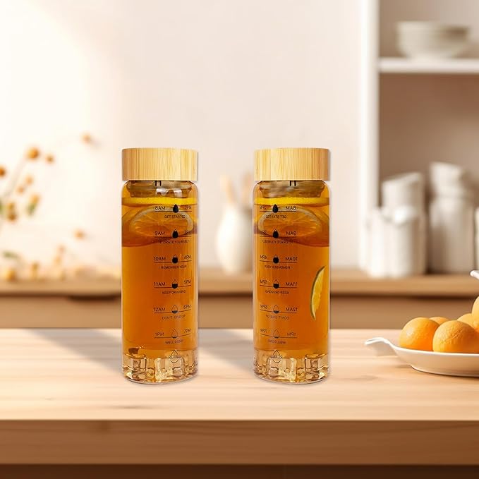 25oz Glass Water Bottle, Leak-Proof, with Stainless Steel Tea Infuser, BPA-Free, Suitable for Office, Car, Gym, and Travel, Reusable, for Hot and Cold Beverages (Circular-25oz-2pcs)