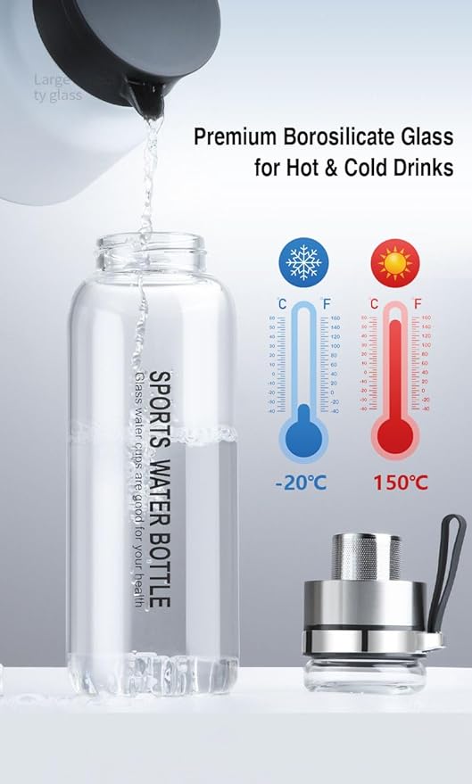 32OZ Borosilicate Glass Infuser Water Bottle,Glass Tea Tumbler with Strainer and Anti-slip Sleeve, Sport Water Bottles for Gym Hiking Camping