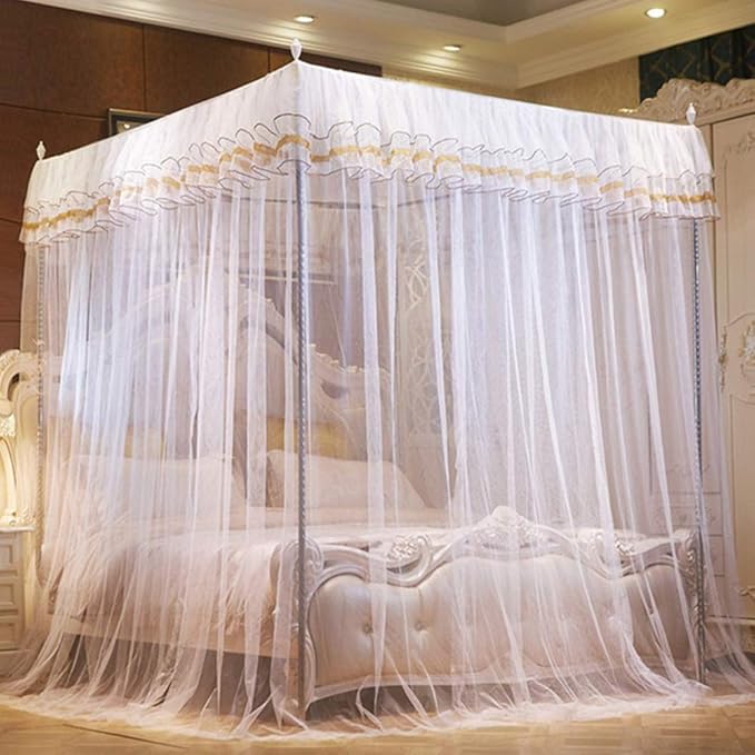 Mengersi Canopy Bed Curtains Bed Canopy,Canopy for Bed Curtain-Cozy Drape Netting,Princess Bed Drapes for Girls Adults Bedroom Decoration(Queen,White)