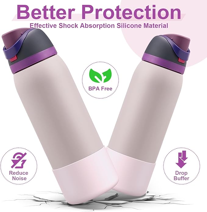 2PCS Silicone Water Bottle Boot for Owala 24oz 32oz 40oz, Anti-Slip Protective Sleeve Bottom Bumper Protector for FreeSip, Twist, and Flip Stainless Steel Water Bottles