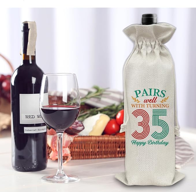 35th Birthday Gifts Wine Bag Congratulations Gifts for Women Men Parents Mom Dad Anniversary Favors 1989 with Time Information Wine Gift Bag