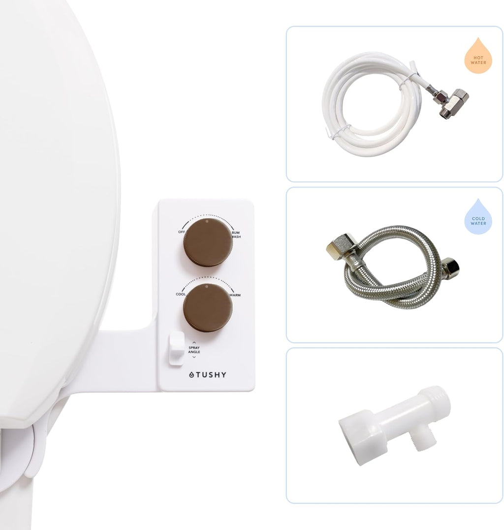 TUSHY Self-Cleaning Cool to Warm Water Bidet Attachment. Easy Universal DIY Install, No Plumber Required (Sink Connection Needed for Water Temperature Control), Bronze Knob