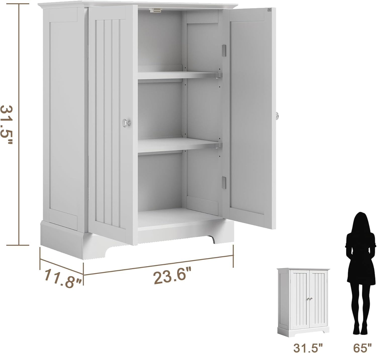 ChooChoo Bathroom Floor Cabinet, Modern Bathroom Storage Cabinet with 2 Doors and Adjustable Shelves, Freestanding Cupboard for Living Room, White