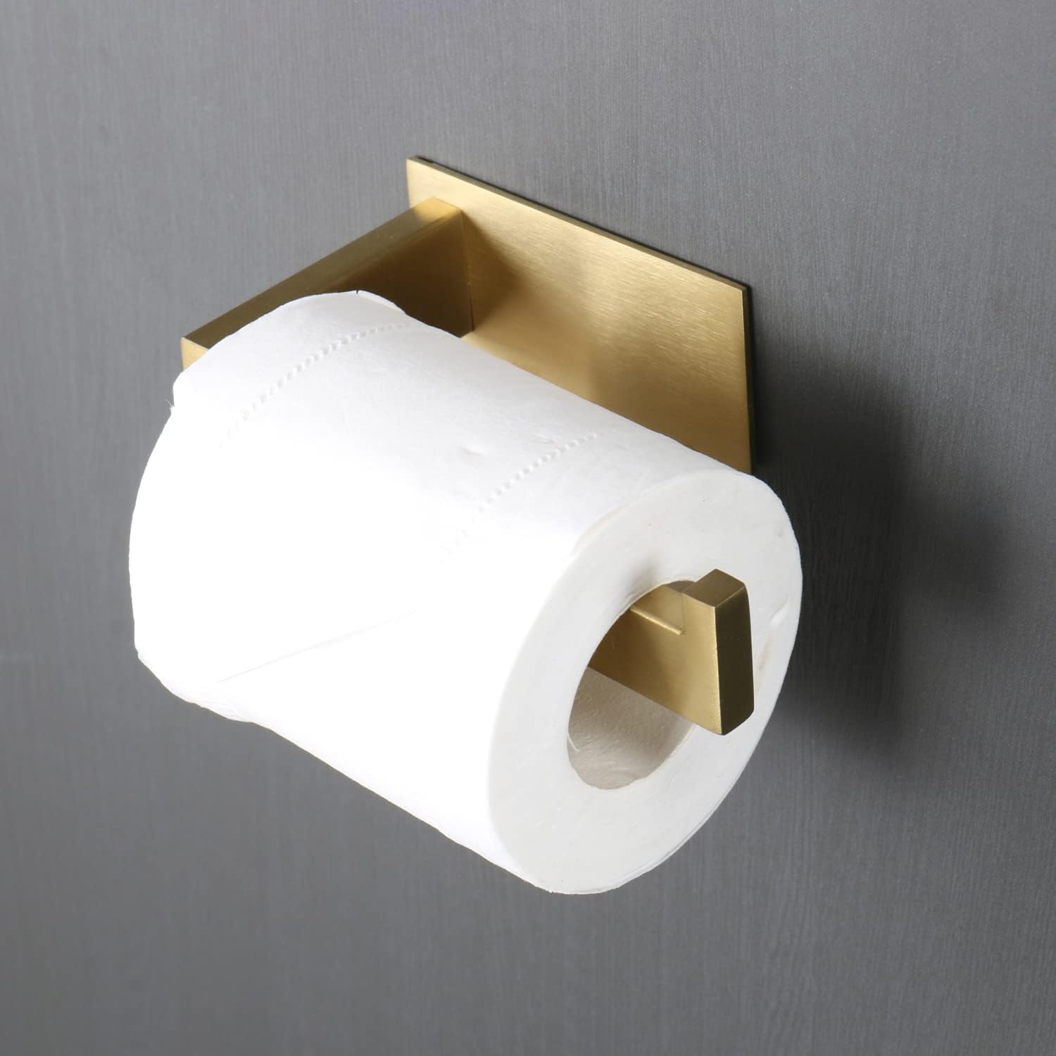 Toilet Paper Holder, Self Adhesive Tissue Holder Stainless Steel Rustproof Paper Roll Holder, No Drilling Easy to Install, Toilet Paper Rack Suitable for Office, Bathroom (Brushed Gold)
