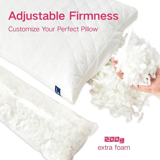 Memory Foam Pillows Queen Size Set of 2，Adjustable Gusseted Bed Pillow for Sleeping，2 Pack Soft Pillows for Side, Back or Stomach Sleepers (20 x 30 in, White)