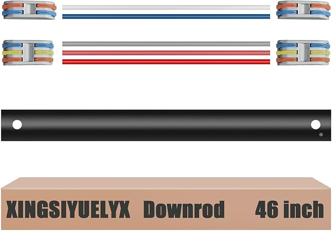 46" Ceiling Fan Downrod, 【1 Outside Diameter】 Black Extended Downrod, including 4 Wire Connectors and 5 Extension Wires (No Threads)