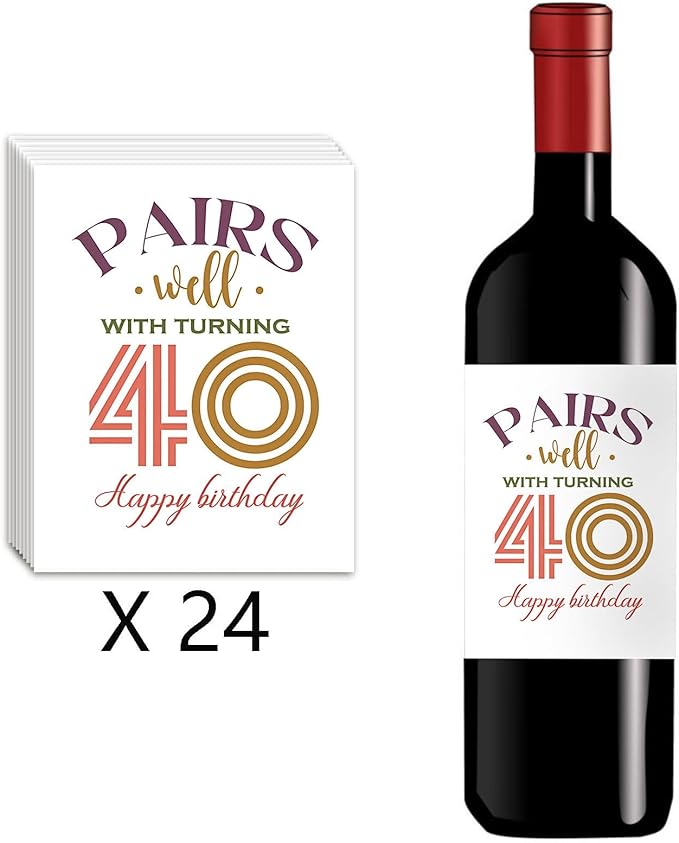 24 Pcs 40th Birthday Gifts for Women Men Wine Labels, Happy 40th Birthday Party Decorations Woman Man Wine Bottle Stickers, 40 Year Old birthday Gifts for Women, 40th Wine Bottle Labels