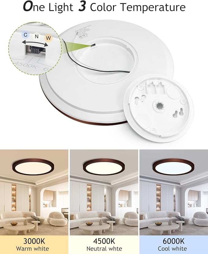 hepside 2PACK Flush Mount LED Ceiling Light Fixture Oil Rubbed Bronze, 12Inch 28W, Dimmable 3000K-4500K-6000K 3 Color Ceiling Lamp 3200LM Low Profile Ceiling Light for Kitchen Bedroom Hallway