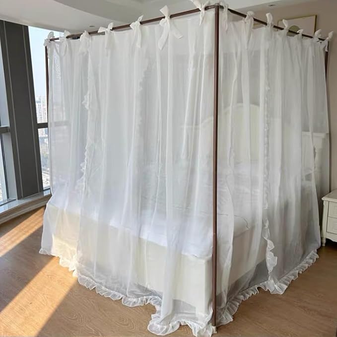 Elegant Princess 4 Corner Post Mosquito Net Romantic for Girls Women Bed Curtain Canopy for Adult Wedding Bedroom Kids Rooms Decoration (Type4-White, Queen)