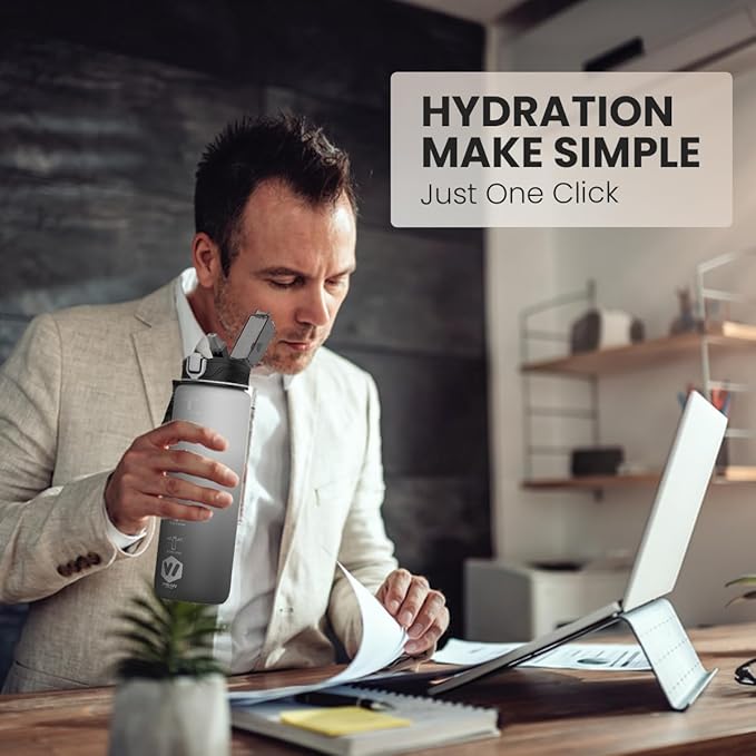 1L Water Bottle with Straw - Leak-Proof & BPA Free Reusable Sports Bottle - Motivational Time Markings for Hydration Durable Drink Bottle for Gym, Sports, Outdoor (White and Black)