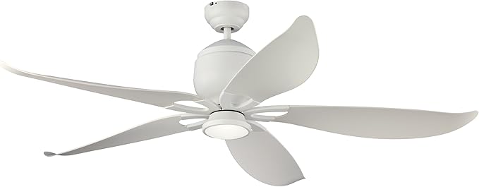 Monte Carlo 5LLR56RZWD-V1 Lily Floral 56" Outdoor Ceiling Fan with Advanced LED Light and Hand Remote Control, 5 Blades, Matte White