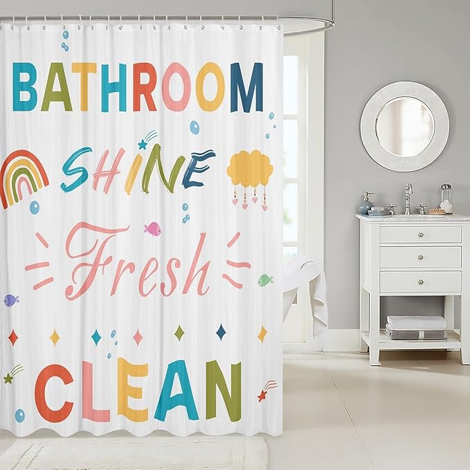 Feelyou Boys Girls Colorful Quotes Bath Curtain Inspirational Words Bathroom Shower Curtain Set Rainbow Shower Curtain Kids Cartoon Cute Teens Bathroom Accessories Room Decor 72"x78"