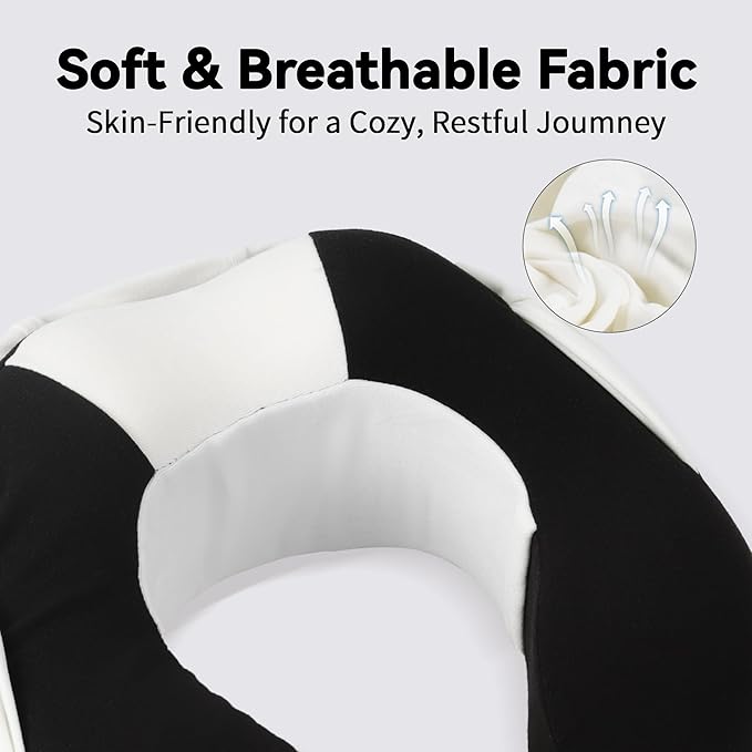 Travel Pillow with Hood for Kids and Adults, Memory Foam Neck Pillow for Airplane, Car, and Train, Hooded Travel Pillow Ergonomic Design, Breathable Fabric, Portable and Compact for Ultimate Comfort