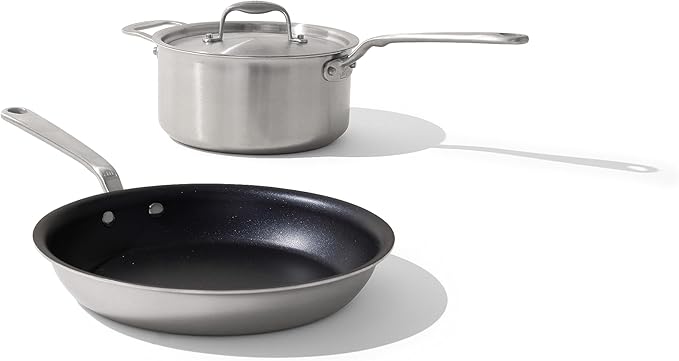 Made In Cookware - 3 Piece Non Stick Pan Set (Graphite) - 5 Ply Stainless Clad - Includes Frying Pan and Saucepan with Lid - Professional Cookware - Crafted in Italy