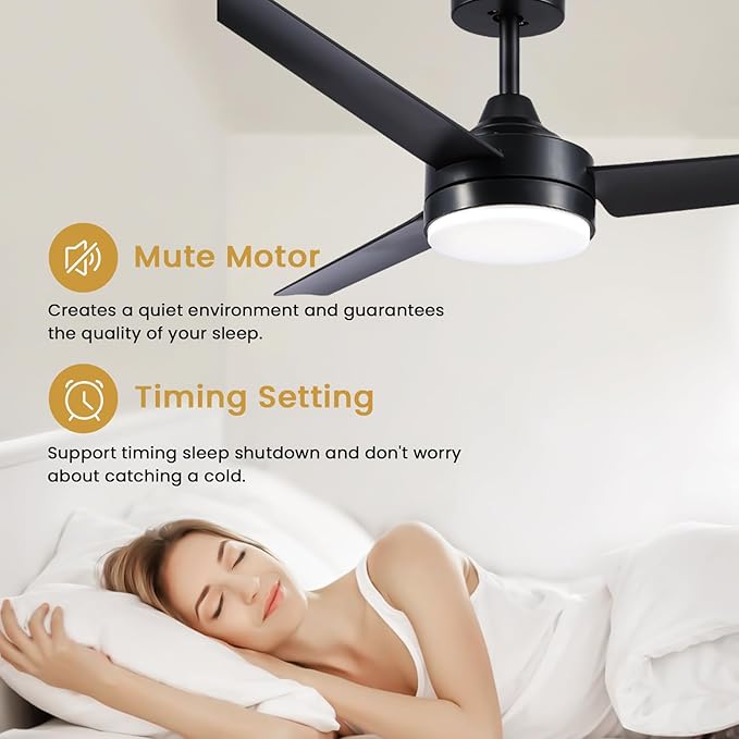 Black Ceiling Fans with Lights and Remote Control，Modern 52 Inch Ceiling Fans with Lights and 6-Speed Modes -Adjustable Dimming - DC Motor - Perfect for Living Room, Bedroom，Dining Room