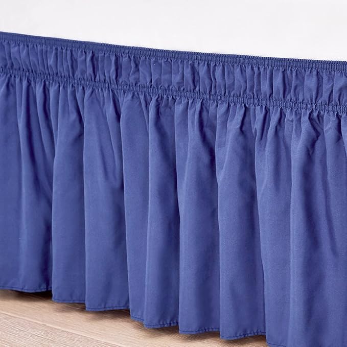 RIMELA Navy Bed Skirt King Size 18 Inch Drop, Blue Wrap Around Elastic Bedskirt, Dust Ruffle for Adjustable Bed Base, Soft Durable Fabric Machine Washable Easy to Install