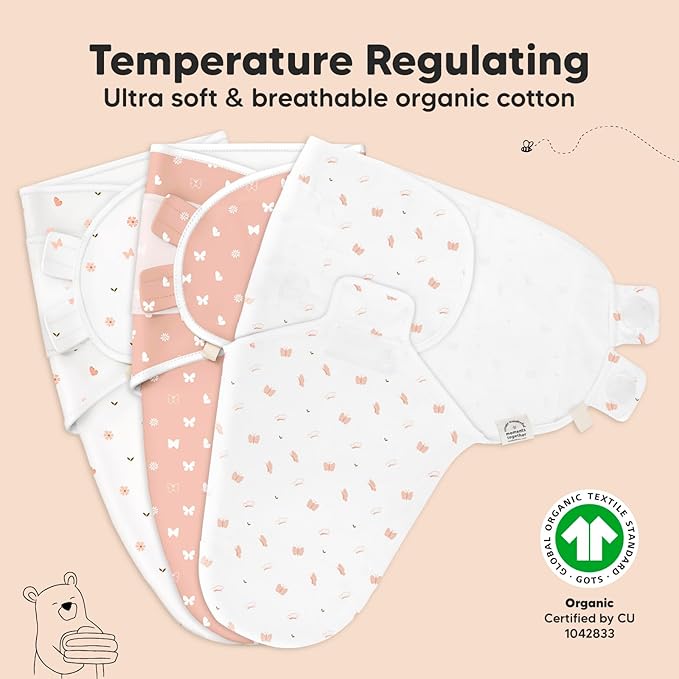 3-Pack Organic Baby Swaddle Sleep Sacks - Newborn Swaddle Sack, Ergonomic Baby Swaddles 0-3 Months, Swaddles for Newborns, Baby Sleep Sack, Baby Swaddle Blanket Wrap,Baby Essentials(Butterflies)