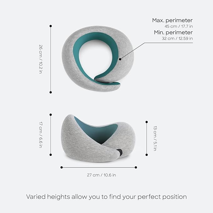 Ostrichpillow Go Neck Pillow - Premium Memory Foam Travel Pillow, 360º Ergonomic Design, Asymmetrical Sides, Travel Bag Included, Washable Modal Cover