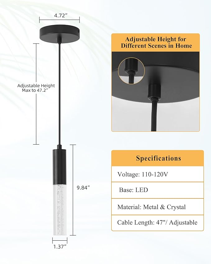 Black LED Pendant Lights for Kitchen Island, Modern 3000K Integrated LED Hanging Light Fixtures for Dining Room, Bedroom, Restaurant