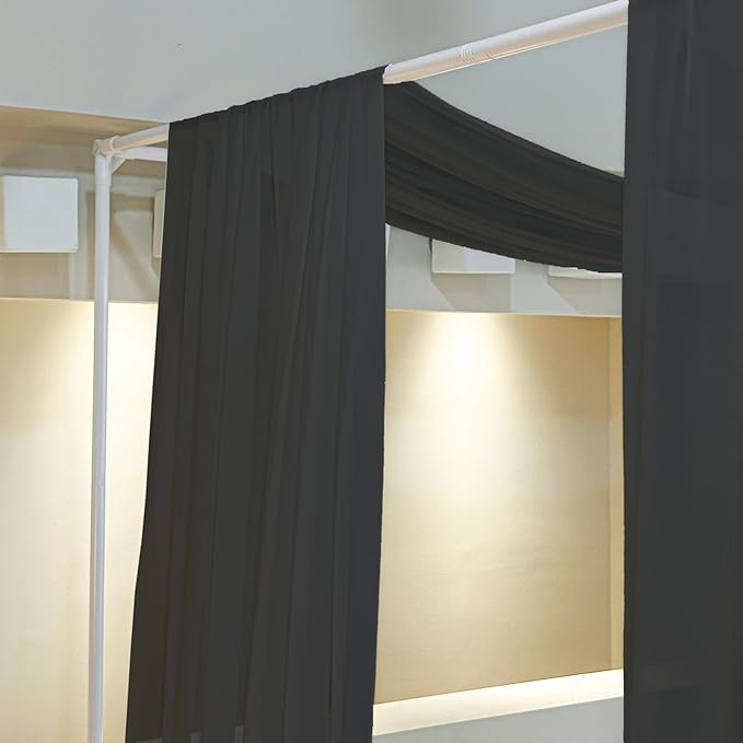 AIKASY Black Bed Canopy Scarf for Full/Queen - Luxury Sheer Canopy Bed Curtains with Light - Suitable for Four-Poster Bed, Metal Bed Frame, Wood Bed Frame -1pic