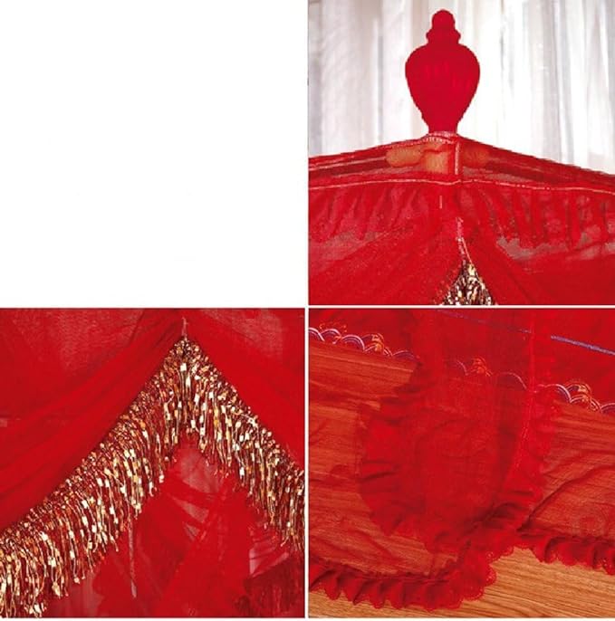 Mengersi Red Canopy Bed Curtains Bed Canopy,Four Corner Post Bed Curtains Elegant Bed Draperies Bedroom Decoration，Full