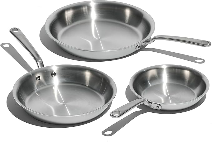 Made In Cookware - 3-Piece (Includes 8",10",12") Stainless Frying Pan Set - 5 Ply Stainless Clad - Professional Cookware - Crafted in Italy - Induction Compatible