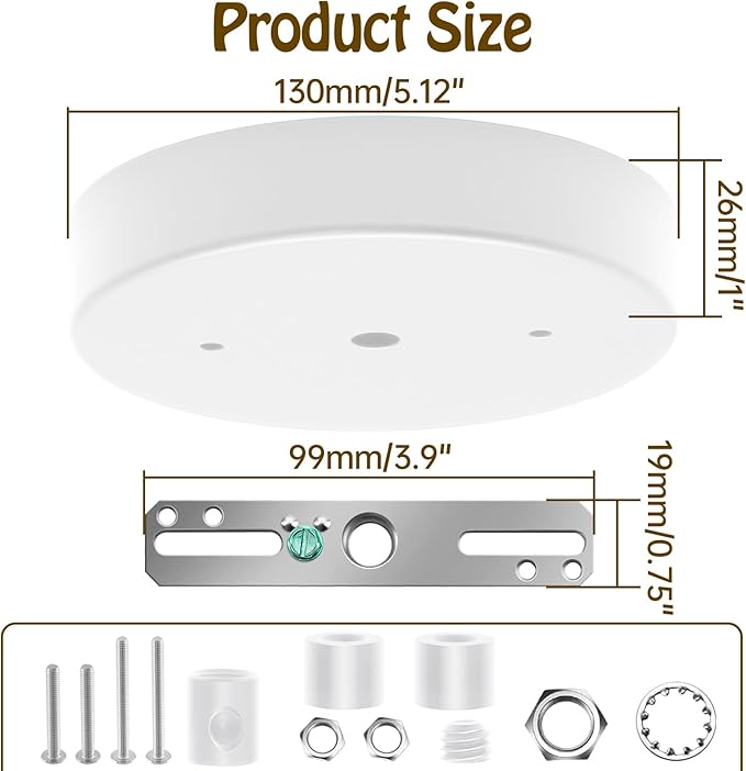 Biaungdo 5 Inch Ceiling Lighting Canopy Kit, White Pendant Light Canopy Kit Metal Chandelier Ceiling Light Plate Cover with All Mounting Hardware for Chandelier Pendant Lighting Fixtures
