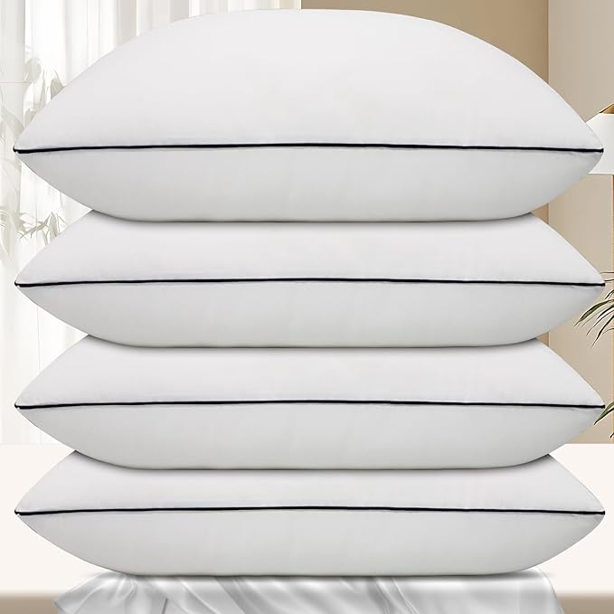 Hotel Collection Bed Pillows for Sleeping 4 Pack Queen Size Cooling Pillows Set of 4 for Back, Stomach or Side Sleepers, Super Soft Down Alternative Microfiber Filled Pillows