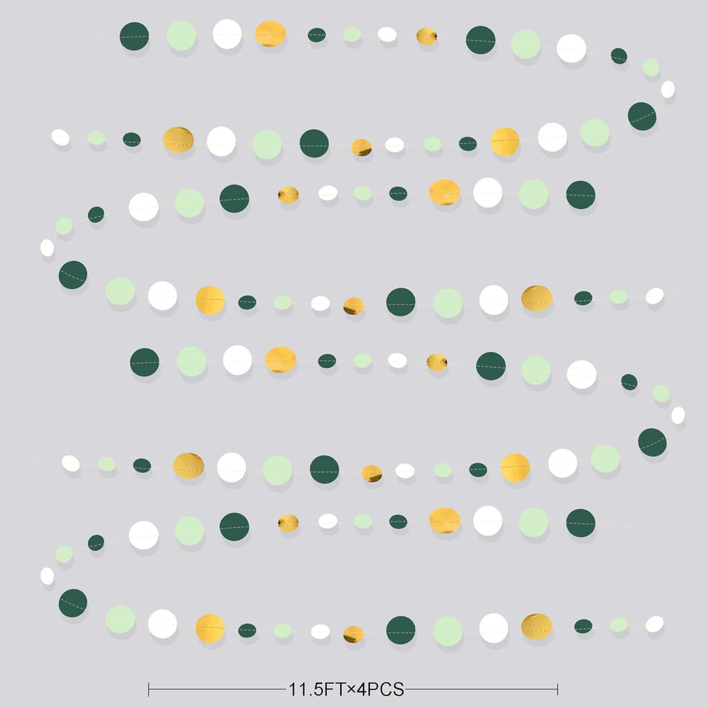46 Ft Sage Green Gold Party Decorations Polka Dots Garlands Hanging Paper Circle Dots Streamer for Safari Wild Woodland Jungle Theme Birthday Baby Shower Graduation Wedding Party Decorations Supplies