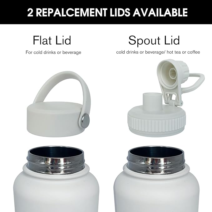 32oz Insulated Water Bottle ，Stainless Steel Sports Water Cup Flask with 2 Lids, Wide Mouth Travel Thermal Mug,Outdoor Sports Bottle（white）