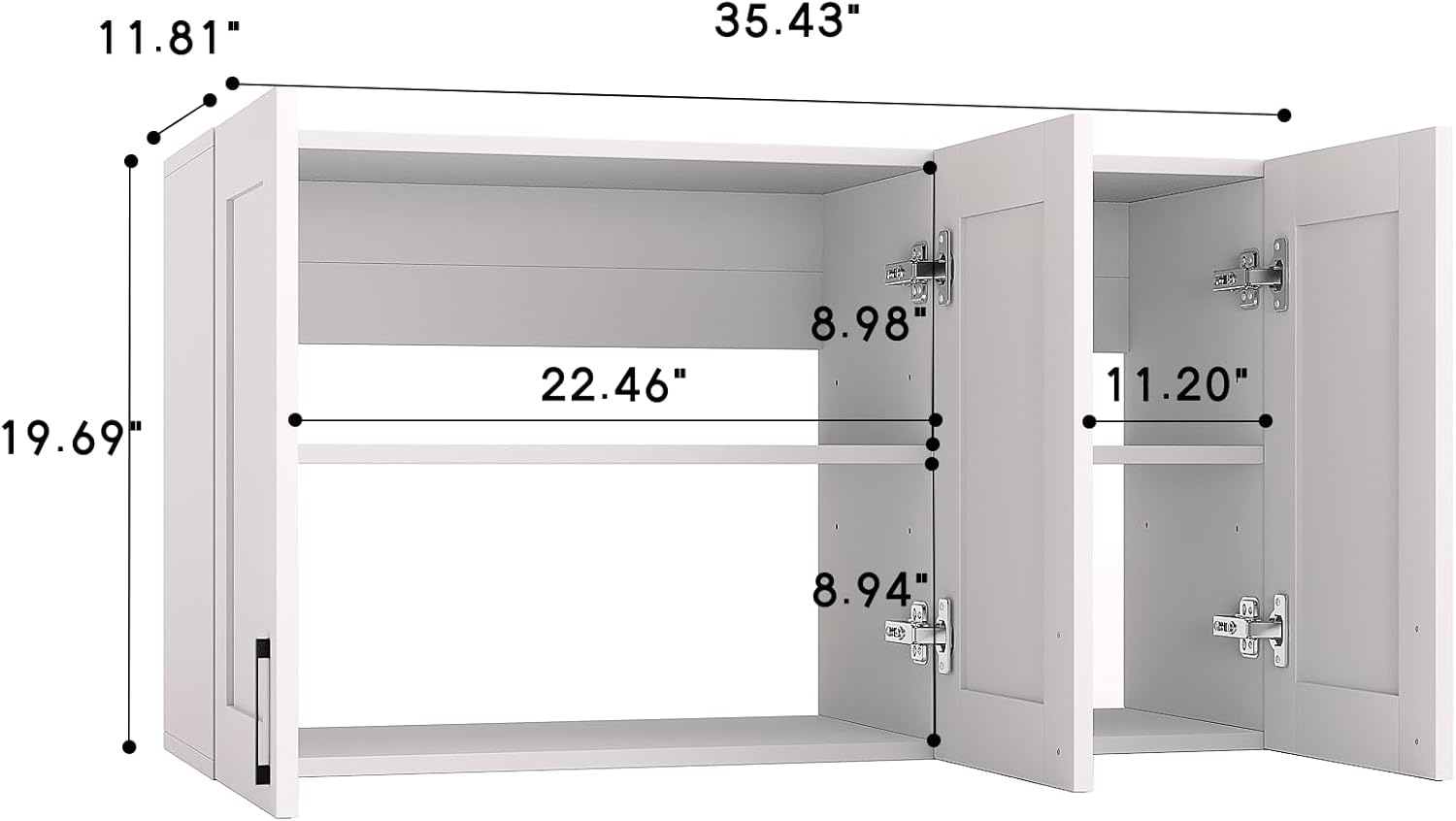 White Laundry Room Cabinets and Storage with 3 Doors and Utility Adjustable Shelf，Gabinetes Para Cocina Cupboard Kitchen Organizers and Storage Pantry Wall Mounted 12.4"D x 35.4"W x 19.7"H
