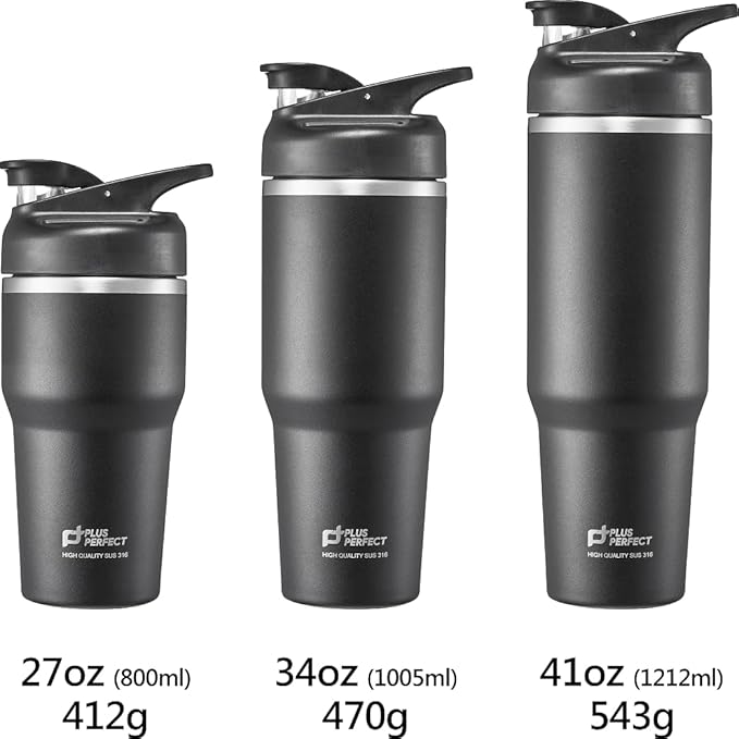 34 OZ 316 Stainless Steel Vacuum Insulated Travel Mug With Leak Proof Flip For Both Straw & Spout, Double Walled Seamless to Keep Hot And Cold, Black