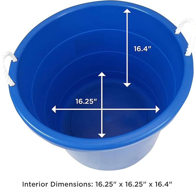 Homz Multipurpose 18 Gallon Plastic Open-Top Storage Round Utility Tub with Rope Handles for Indoor or Outdoor Home Organization, Blue (2 Pack)