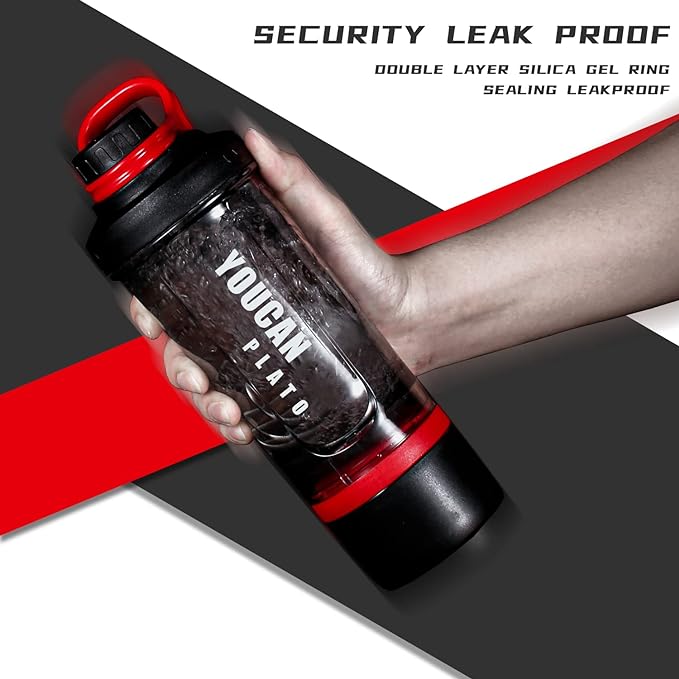 21oz Protein Shaker Bottle with Powder Storage Container-Shaker Cups for Protein Shakes-pre workout bottle-Mixer Cup-Gym Sport Water Bottle -Made with Tritan BPA Free,with Wire Whisk Balls,Red