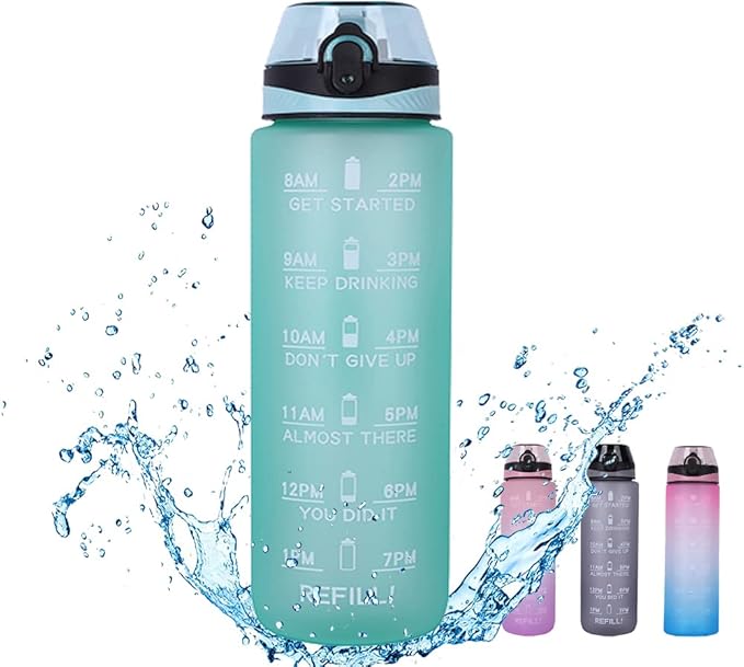 24oz Sport Water Bottle with Time Maker &Straw &Carry Strap & Security Lock Tritan BPA-Free Leak Proof Flip Top Lid Gym School Outdoor Sports Green